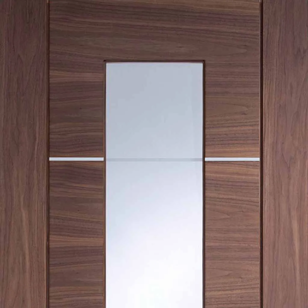 Bespoke Pass-Easi Portici Walnut Glazed - 4 Sliding Doors and Frame Kit - Aluminium Inlay - Prefinished