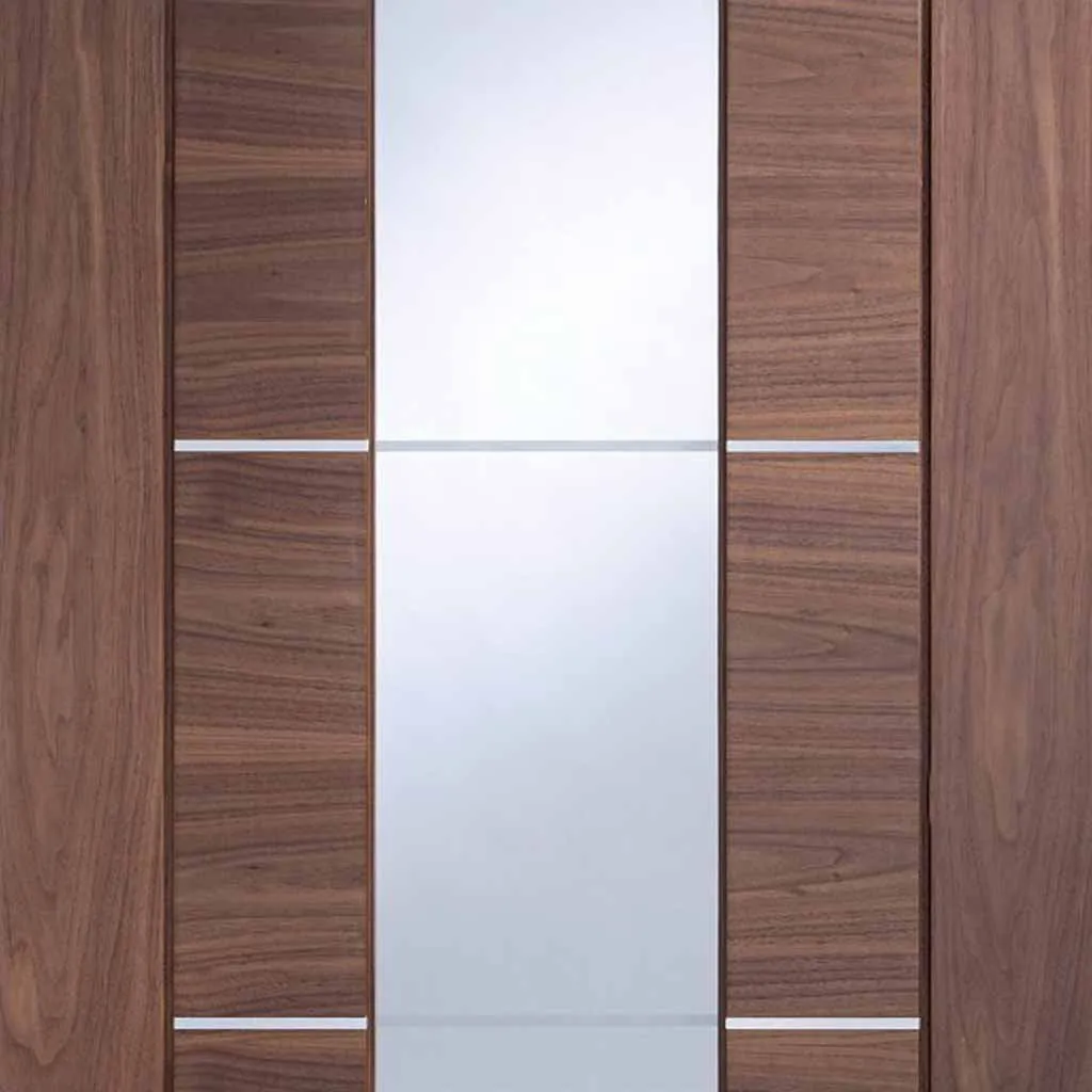 Bespoke Pass-Easi Portici Walnut Glazed - 4 Sliding Doors and Frame Kit - Aluminium Inlay - Prefinished