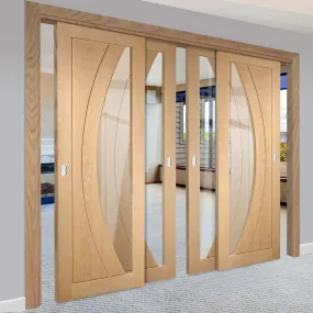 Bespoke Pass-Easi Salerno Oak Glazed - 4 Sliding Doors and Frame Kit