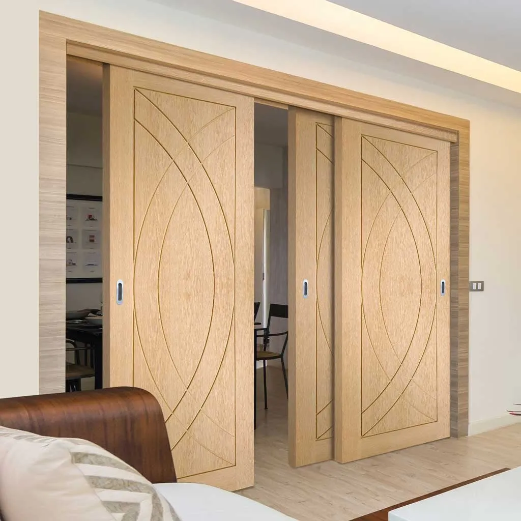 Bespoke Pass-Easi Treviso Oak Flush - 3 Sliding Doors and Frame Kit - Prefinished