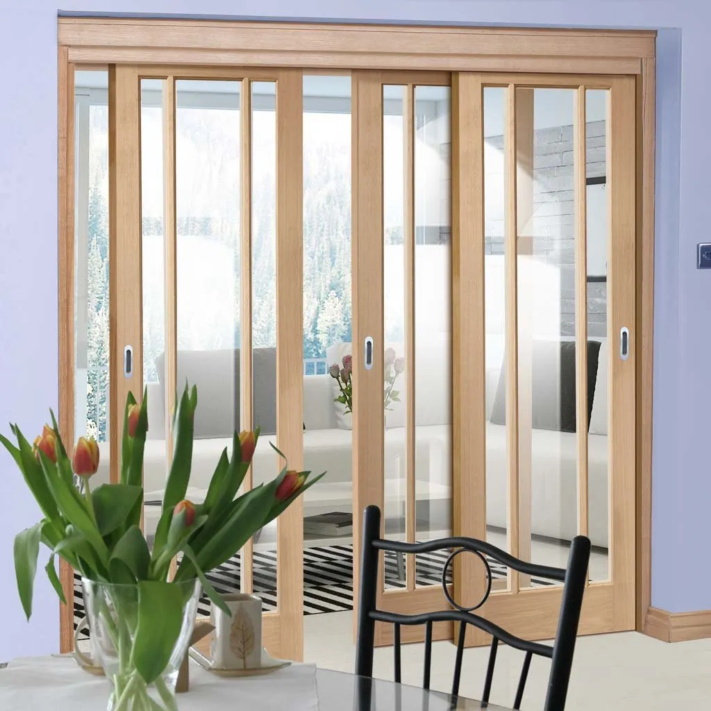 Bespoke Pass-Easi Worcester Oak 3 Pane Glazed - 3 Sliding Doors and Frame Kit - Prefinished