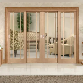 Bespoke Pass-Easi Worcester Oak 3 Pane Glazed - 4 Sliding Doors and Frame Kit - Prefinished