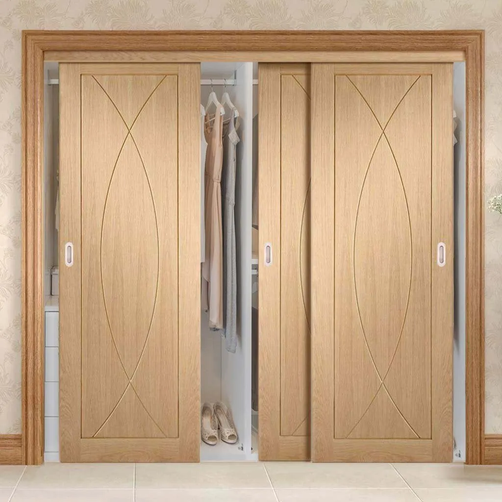 Bespoke Pesaro Oak Flush 3 Door Maximal Wardrobe and Frame Kit - Prefinished