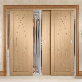 Bespoke Pesaro Oak Flush 3 Door Maximal Wardrobe and Frame Kit - Prefinished