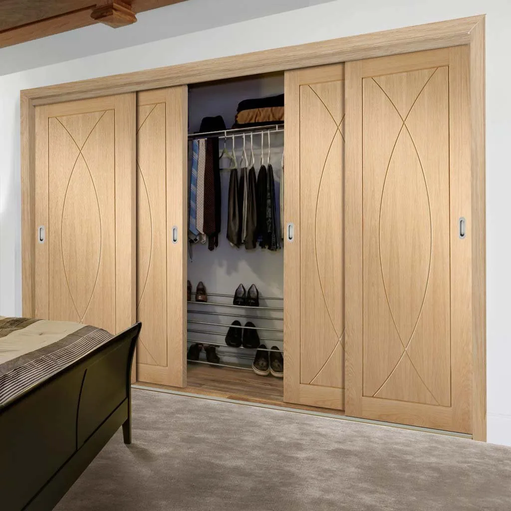 Bespoke Pesaro Oak Flush 4 Door Maximal Wardrobe and Frame Kit