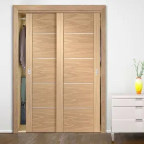 Bespoke Portici Oak Flush 2 Door Maximal Wardrobe and Frame Kit - Aluminium Inlay - Prefinished