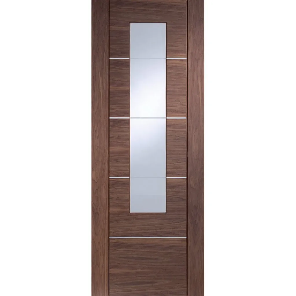 Bespoke Portici Walnut Glazed Double Frameless Pocket Door - Aluminium Inlay - Prefinished