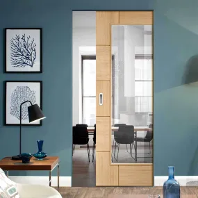 Bespoke Ravenna Oak Glazed Single Frameless Pocket Door - Prefinished - Clear Glass