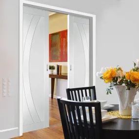 Bespoke Salerno Flush Double Pocket Door - White Primed