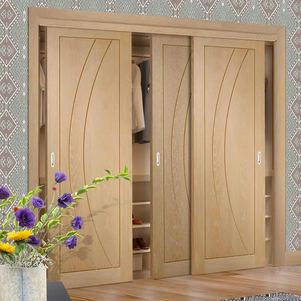 Bespoke Salerno Oak Flush 3 Door Maximal Wardrobe and Frame Kit - Prefinished