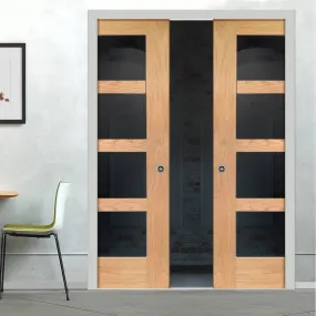 Bespoke Shaker Oak 4L Glazed Double Pocket Door