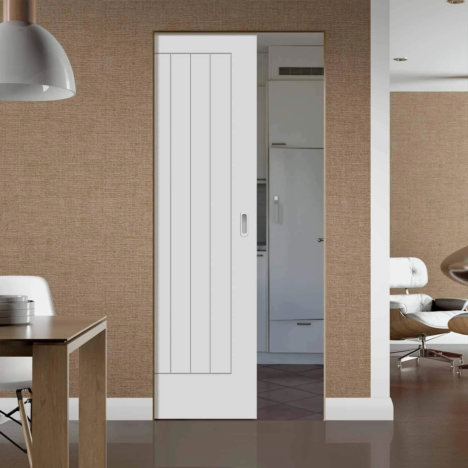 Bespoke Suffolk Flush White Primed Single Frameless Pocket Door