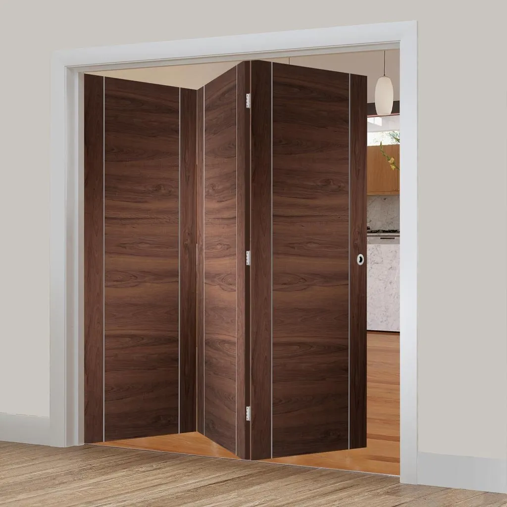 Bespoke Thrufold Forli Walnut Flush Folding 3 0 Door - Aluminium Inlay - Prefinished