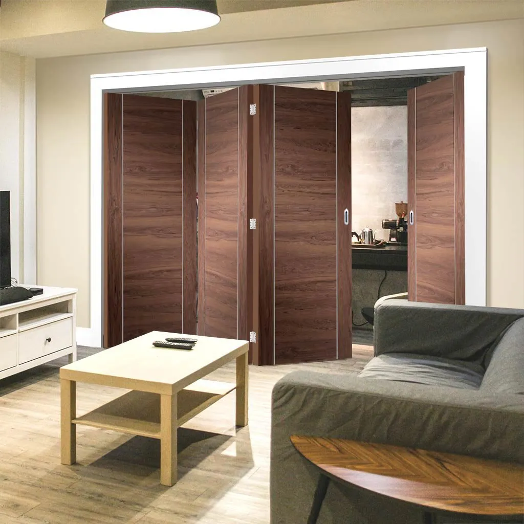 Bespoke Thrufold Forli Walnut Flush Folding 3 1 Door - Aluminium Inlay - Prefinished