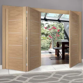 Bespoke Thrufold Portici Oak Flush Folding 2 1 Door - Aluminium Inlay - Prefinished