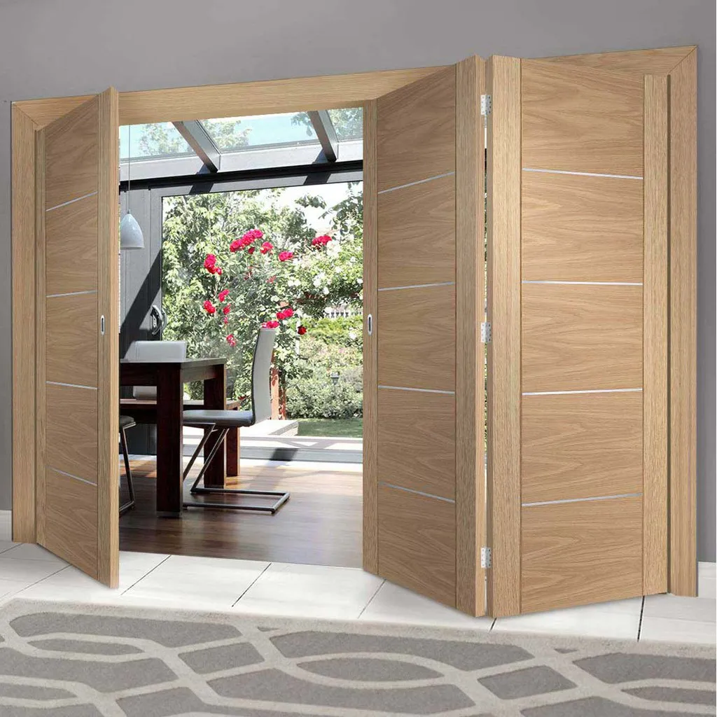 Bespoke Thrufold Portici Oak Flush Folding 2 1 Door - Aluminium Inlay - Prefinished