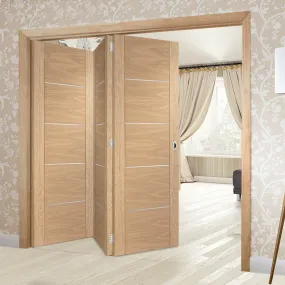 Bespoke Thrufold Portici Oak Flush Folding 3 0 Door - Aluminium Inlay - Prefinished