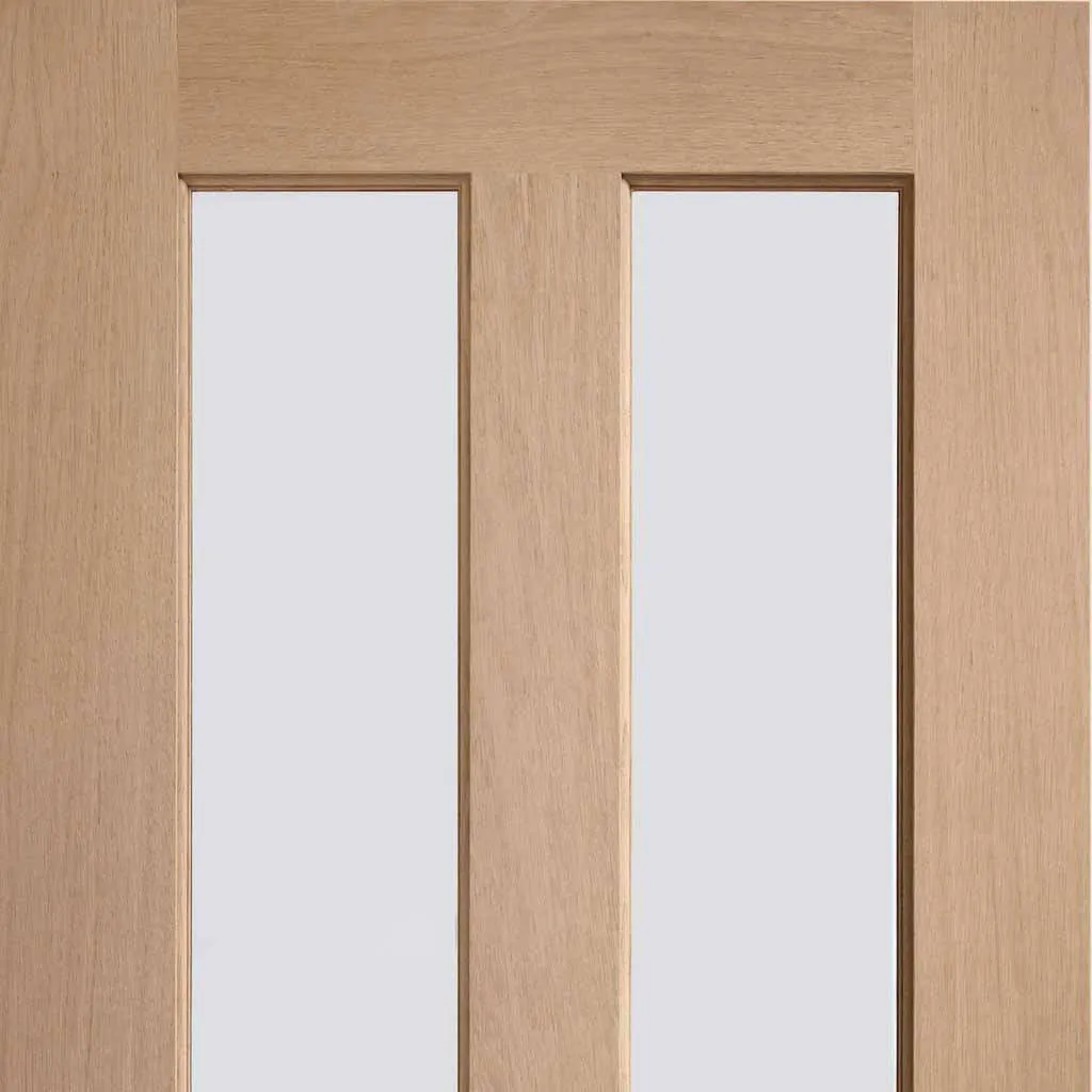 Bespoke Thruslide Surface Malton Oak Glazed - Sliding Double Door and Track Kit - Prefinished