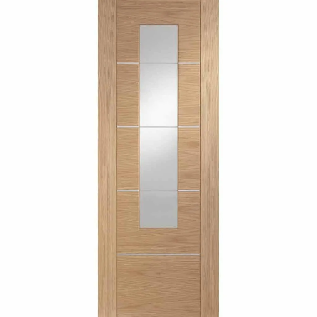 Bespoke Thruslide Surface Portici Oak Glazed - Sliding Door and Track Kit - Aluminium Inlay - Prefinished