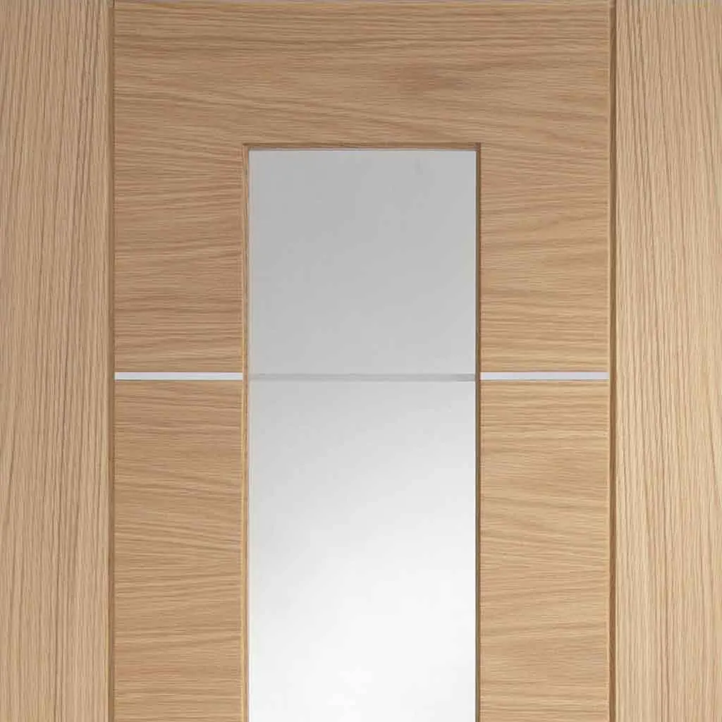 Bespoke Thruslide Surface Portici Oak Glazed - Sliding Door and Track Kit - Aluminium Inlay - Prefinished