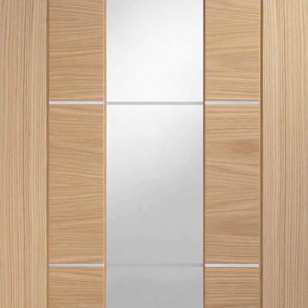 Bespoke Thruslide Surface Portici Oak Glazed - Sliding Door and Track Kit - Aluminium Inlay - Prefinished