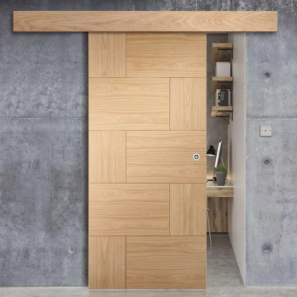 Bespoke Thruslide Surface Ravenna Oak Flush - Sliding Door and Track Kit