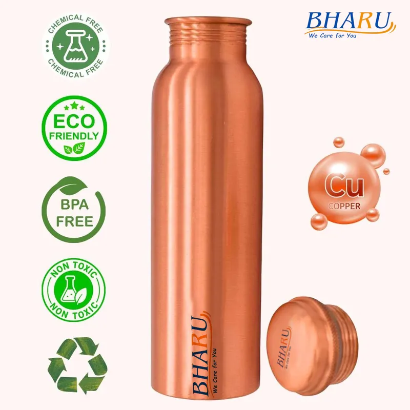 Bharu Plain Copper Bottle 950 ml- Pack of 3