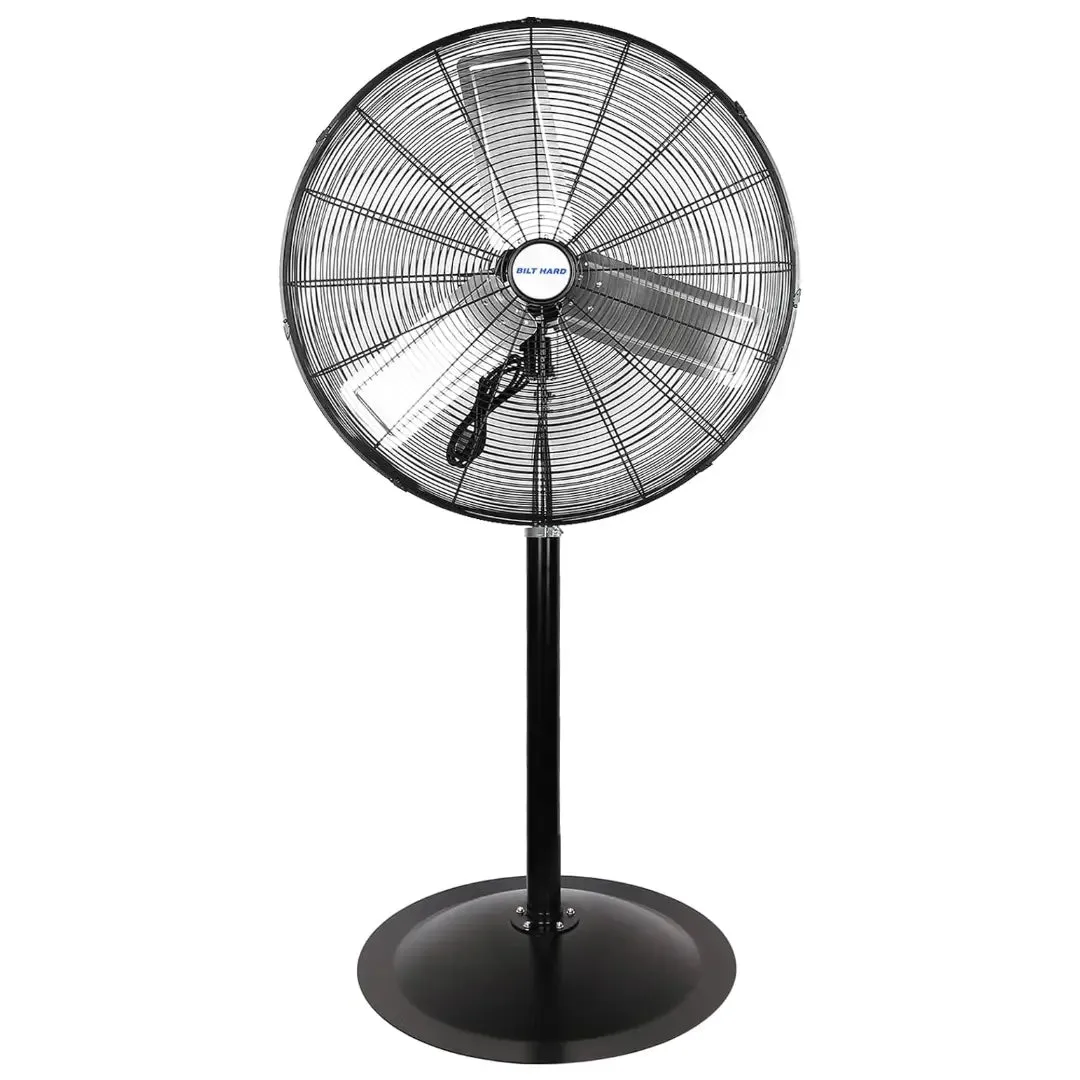 BILT HARD 24" High Velocity Pedestal Oscillating Fan, 6450 CFM 3-Speed Heavy Duty Industrial Standing Fan with Aluminum Blades and Adjustable Height, Metal Shop Fan