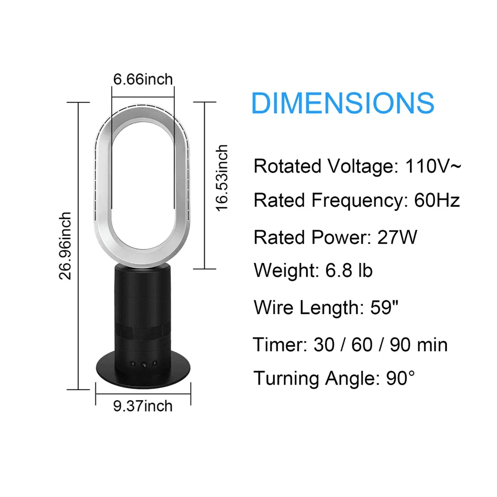 Bladeless Tower Fan with Remote Control-27inch