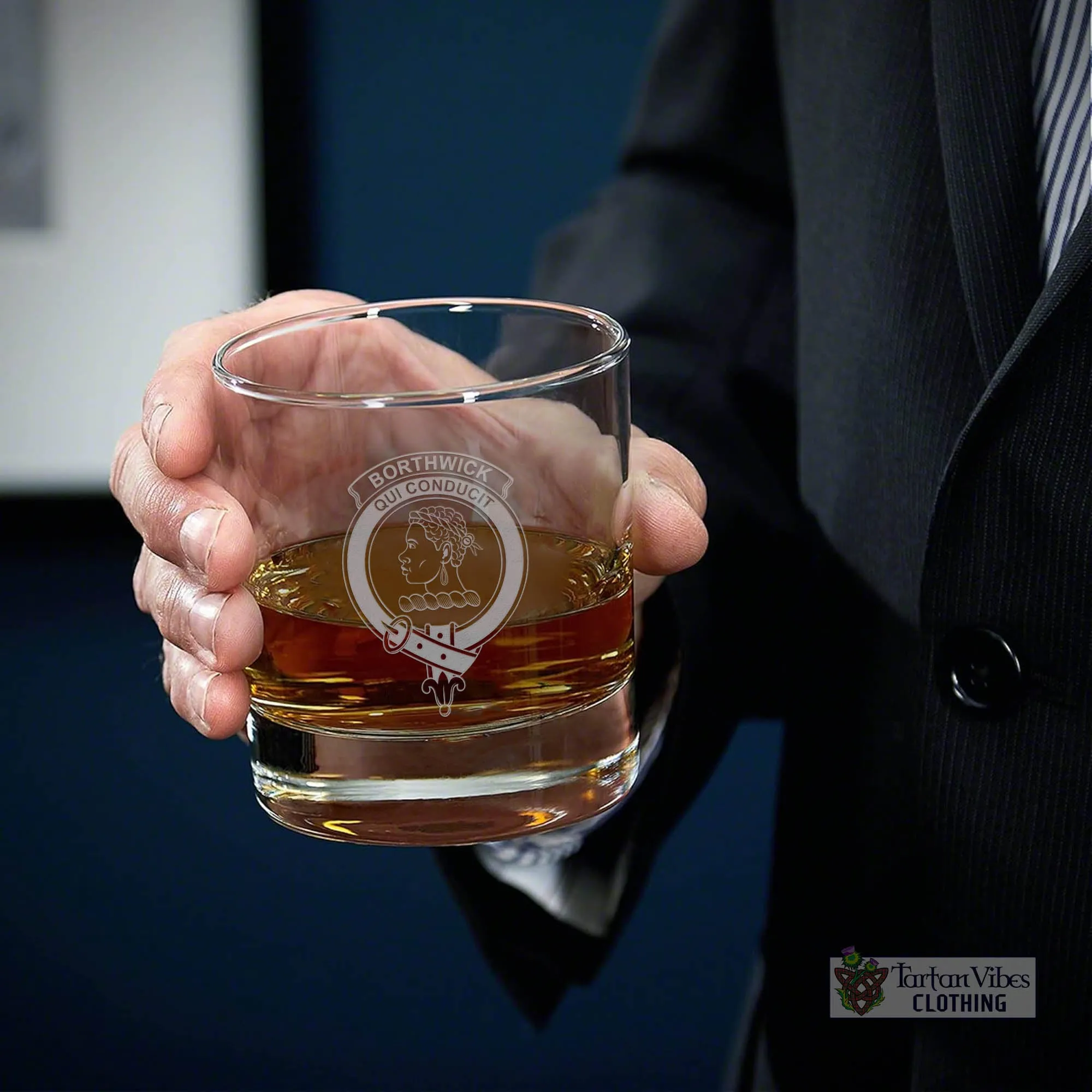 Borthwick Family Crest Engraved Whiskey Glass