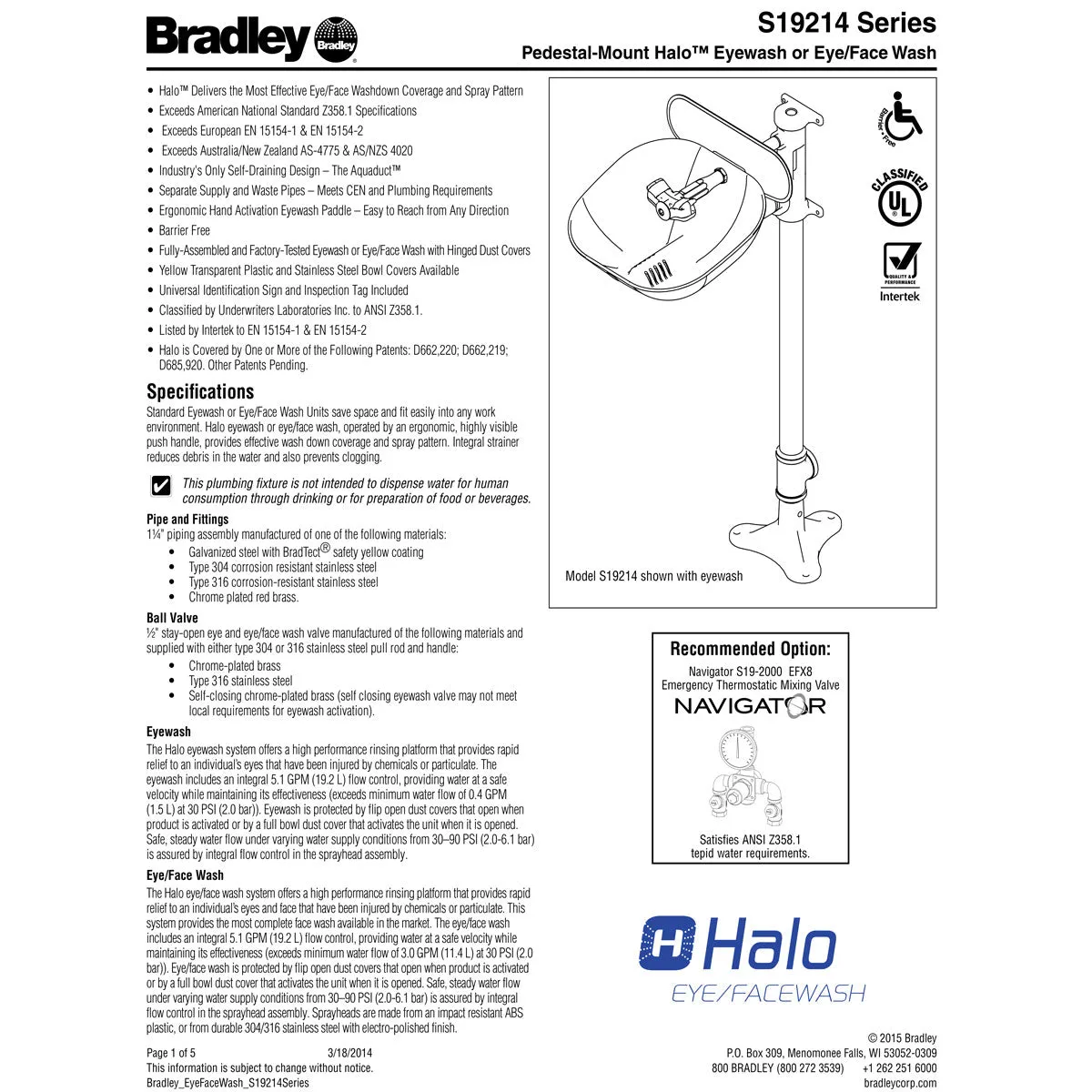 Bradley S19214BSS Halo Stainless Steel Eye-Face Wash and Bowl