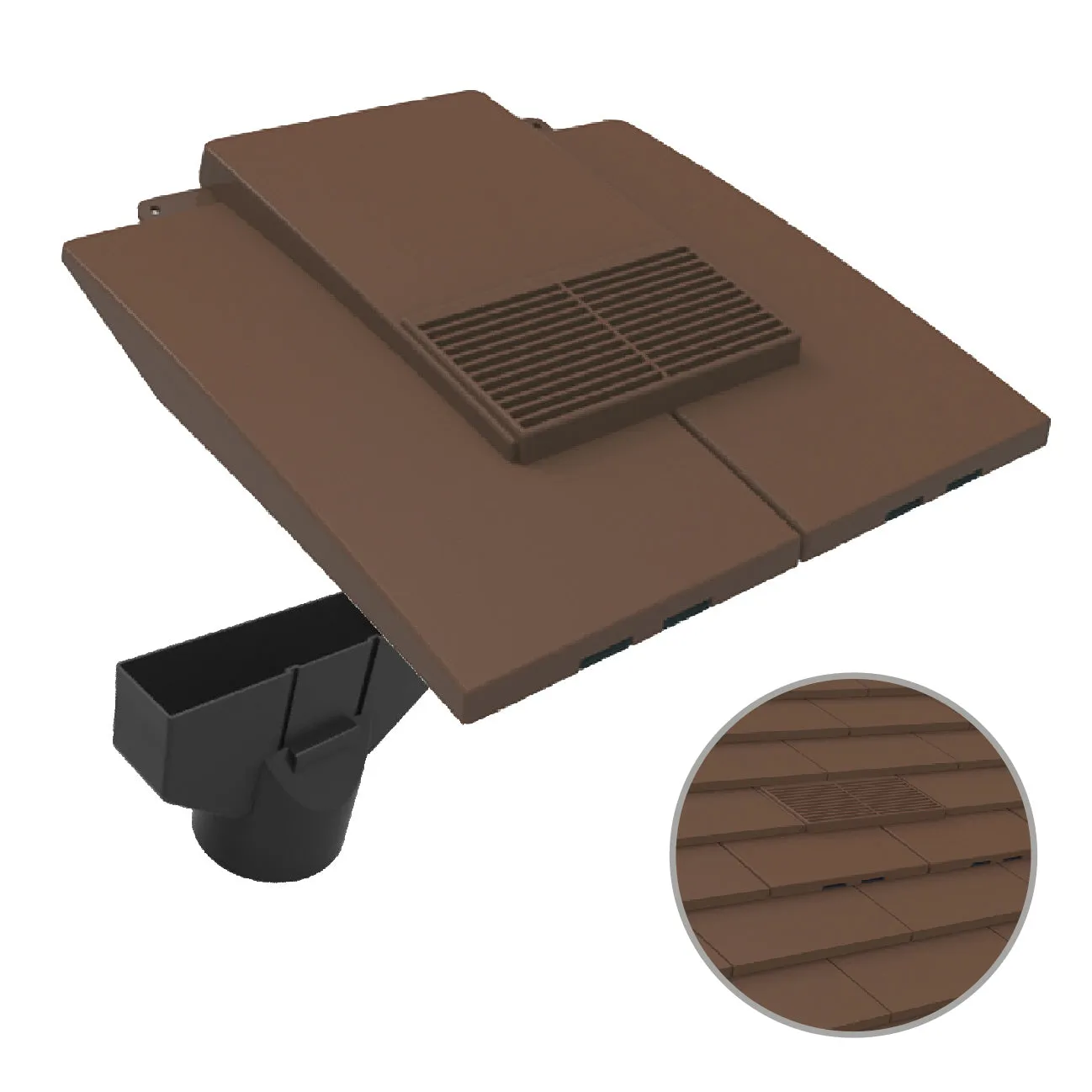 Brown Plain In-line Roof Tile Vent & Pipe Adapter for Concrete and Clay Tiles