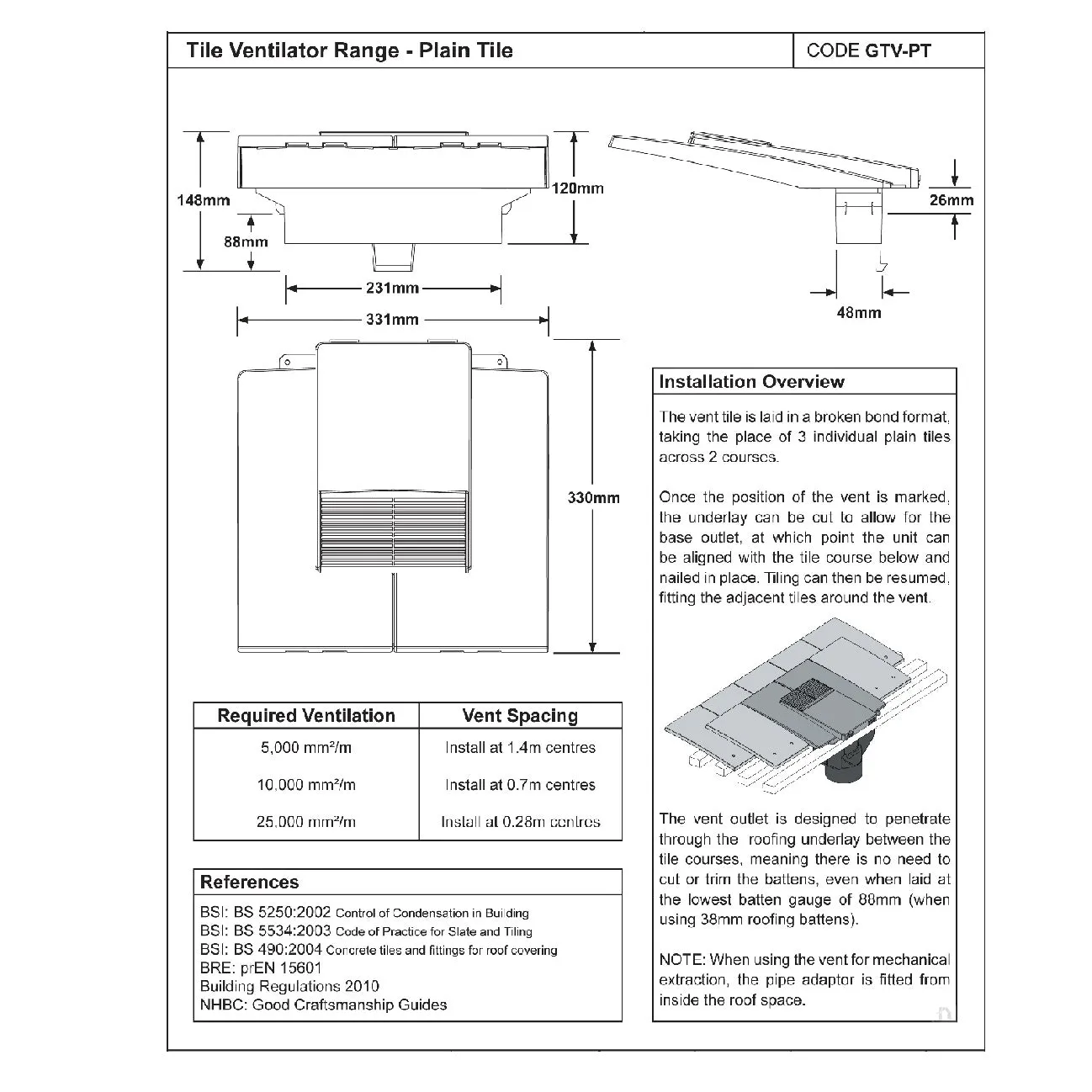 Brown Plain In-line Roof Tile Vent & Pipe Adapter for Concrete and Clay Tiles