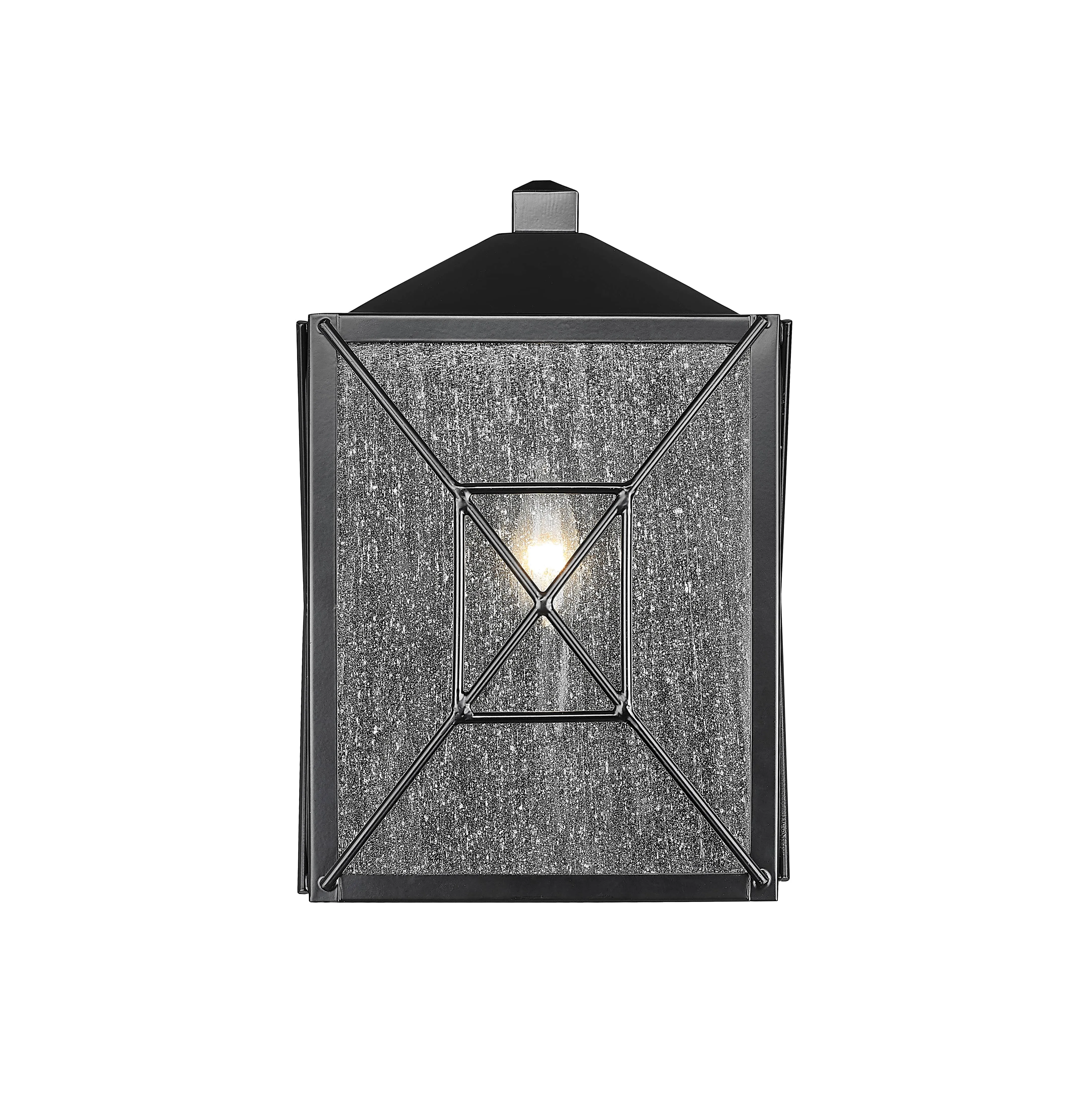 Caswell Outdoor Wall Sconce - Powder Coated Black - Clear Seeded Glass - 5.5in. Extension - E26 Candelabra Base