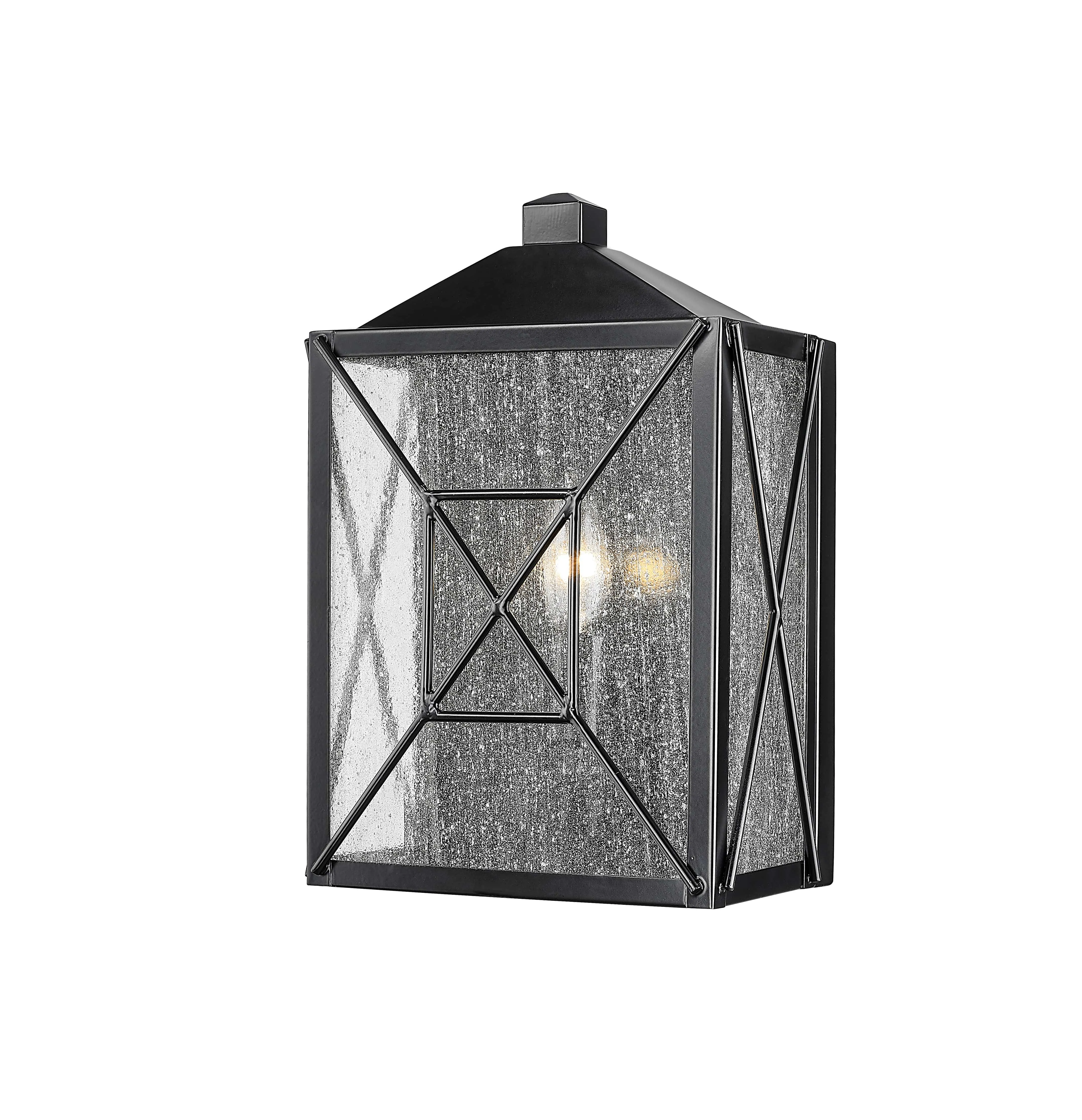 Caswell Outdoor Wall Sconce - Powder Coated Black - Clear Seeded Glass - 5.5in. Extension - E26 Candelabra Base