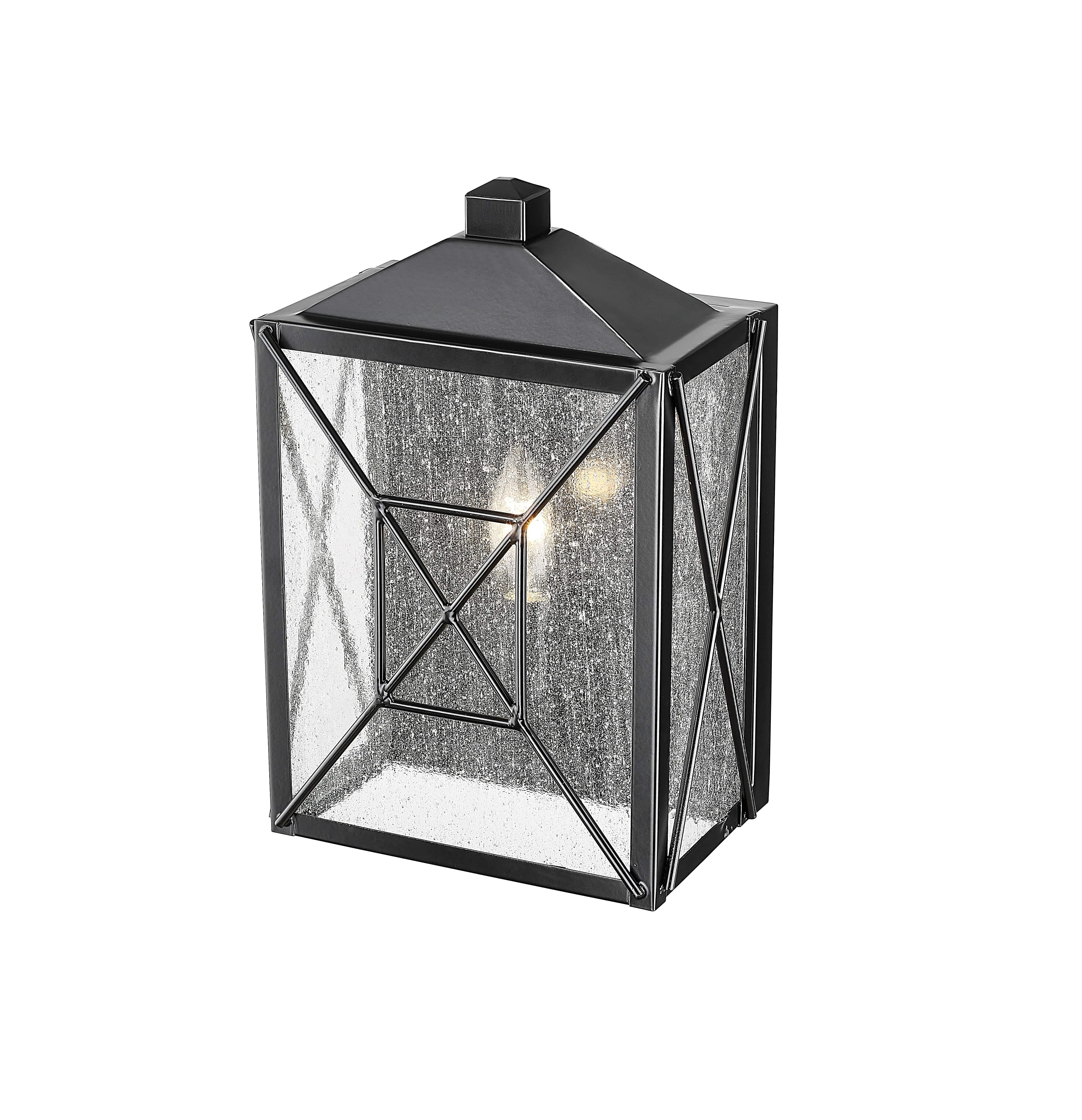 Caswell Outdoor Wall Sconce - Powder Coated Black - Clear Seeded Glass - 5.5in. Extension - E26 Candelabra Base