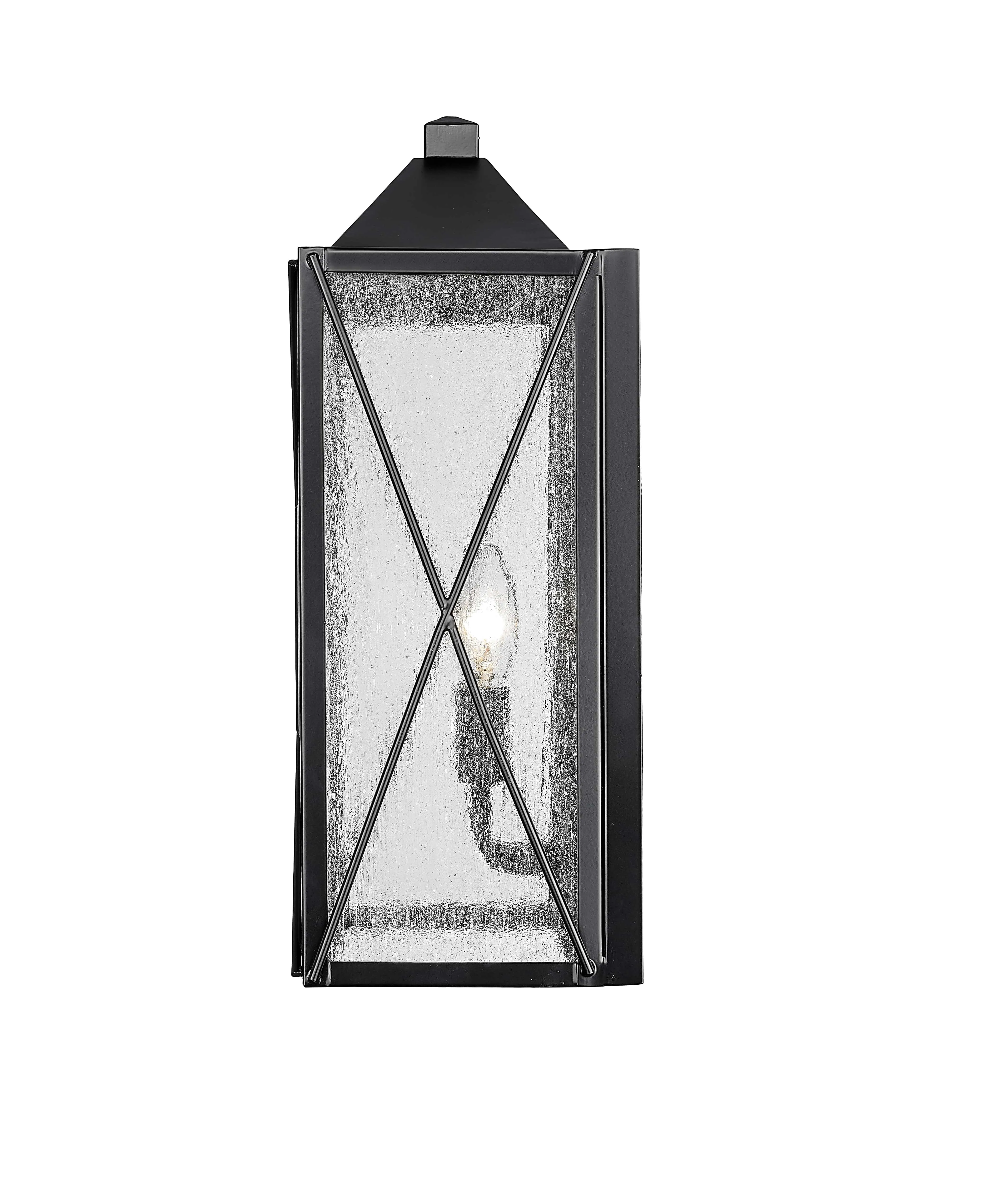 Caswell Outdoor Wall Sconce - Powder Coated Black - Clear Seeded Glass - 7in. Extension - E26 Candelabra Base