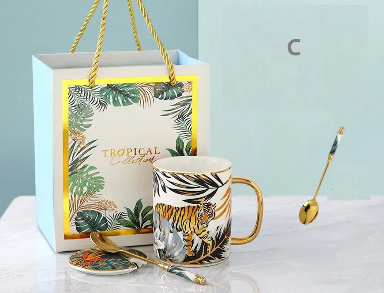 Ceramic Mugs for Office, Large Capacity Jungle Animal Porcelain Mugs, Creative Porcelain Cups, Unique Ceramic Mugs in Gift Box