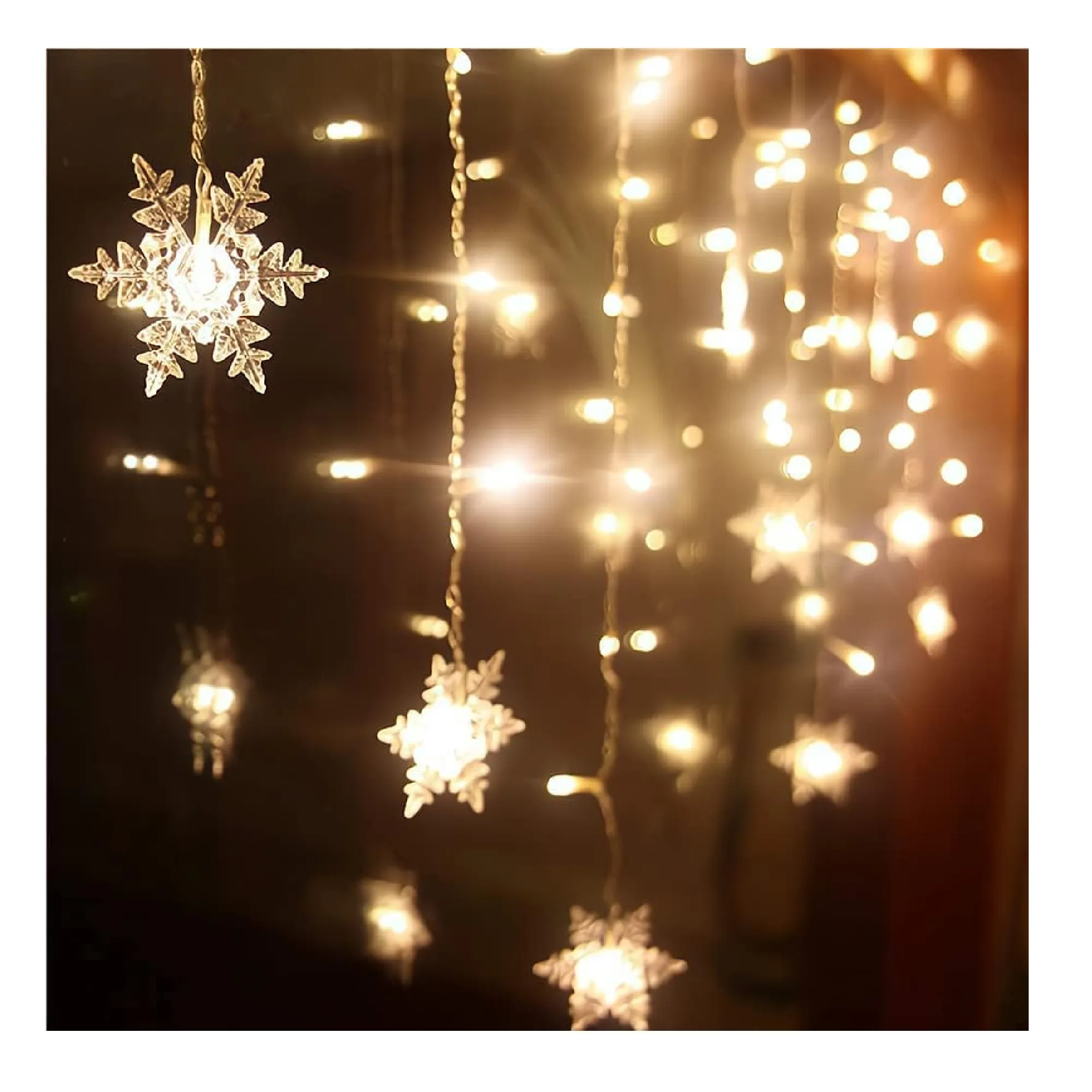 Christmas Snowflake Window Curtain String Lights, 20ft 40 LED Fairy Lights Battery Operated Waterproof Lights Indoor Outdoor Decorations for Bedroom Party Patio Room Garden Home Xmas Tree Decorations