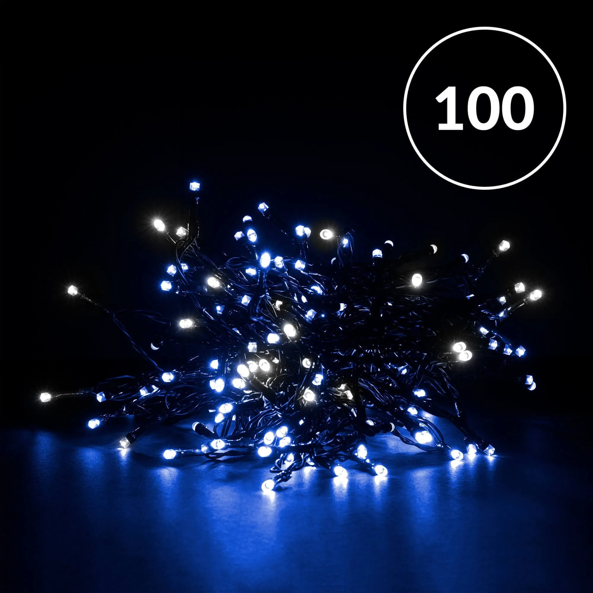 Christmas Sparkle Indoor and Outdoor Chaser Lights x 100 in Blue and White