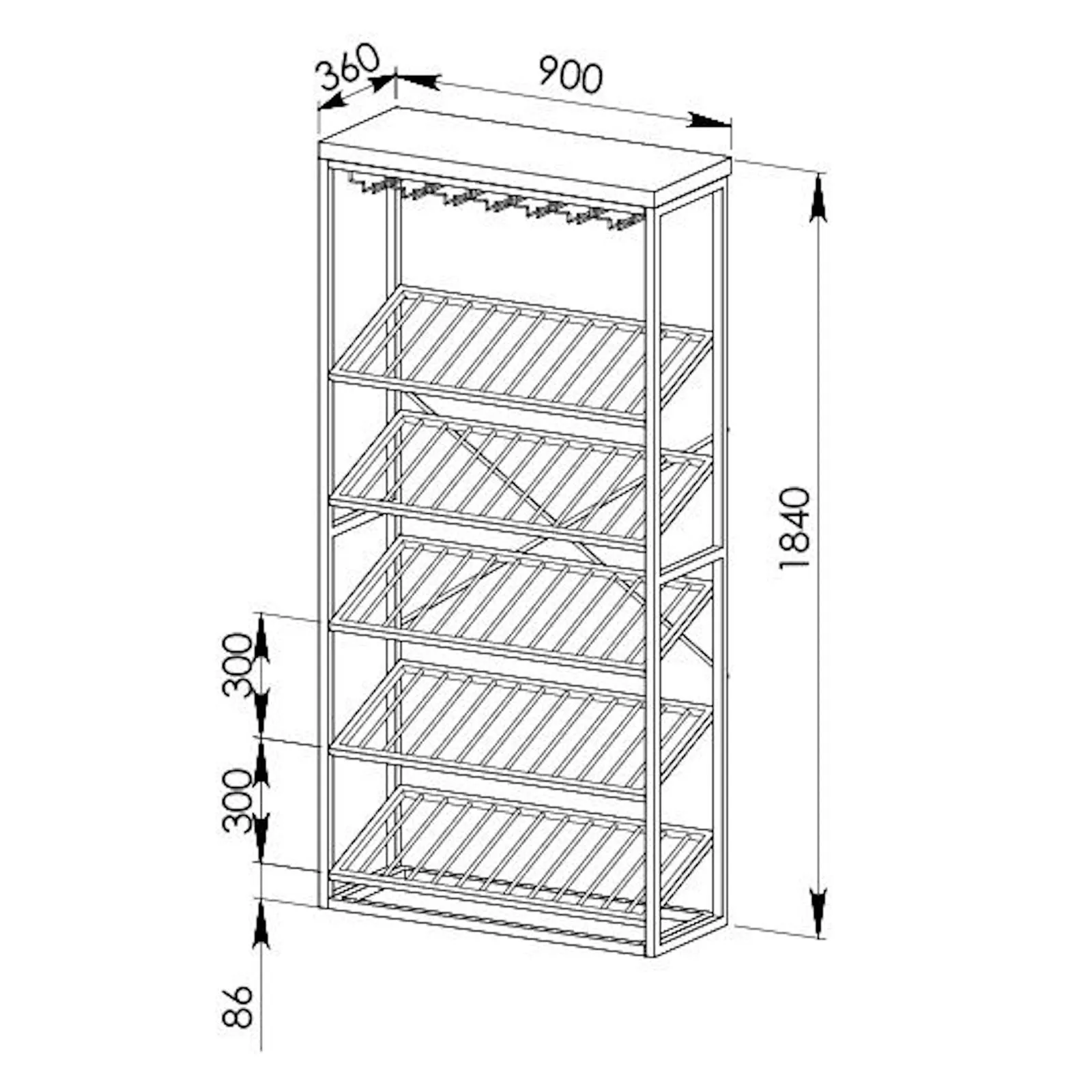 Chryzler 30 Bottle Wine Rack, Glass Storage, Cement Look Finish, Black Metal Frame by Criterion