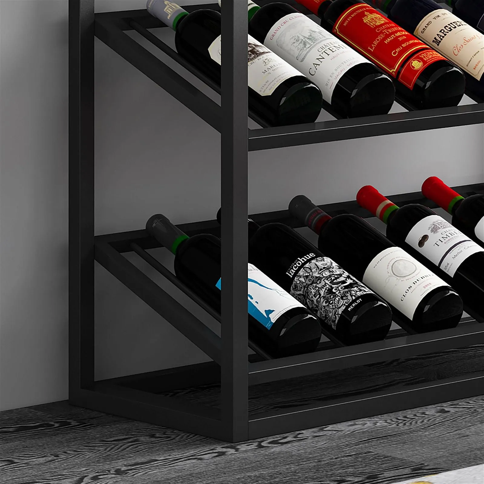 Chryzler 30 Bottle Wine Rack, Glass Storage, Cement Look Finish, Black Metal Frame by Criterion