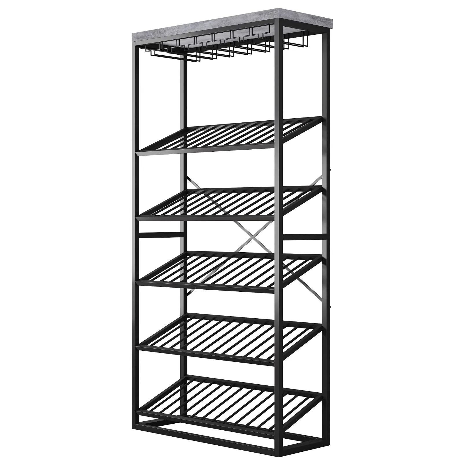 Chryzler 30 Bottle Wine Rack, Glass Storage, Cement Look Finish, Black Metal Frame by Criterion