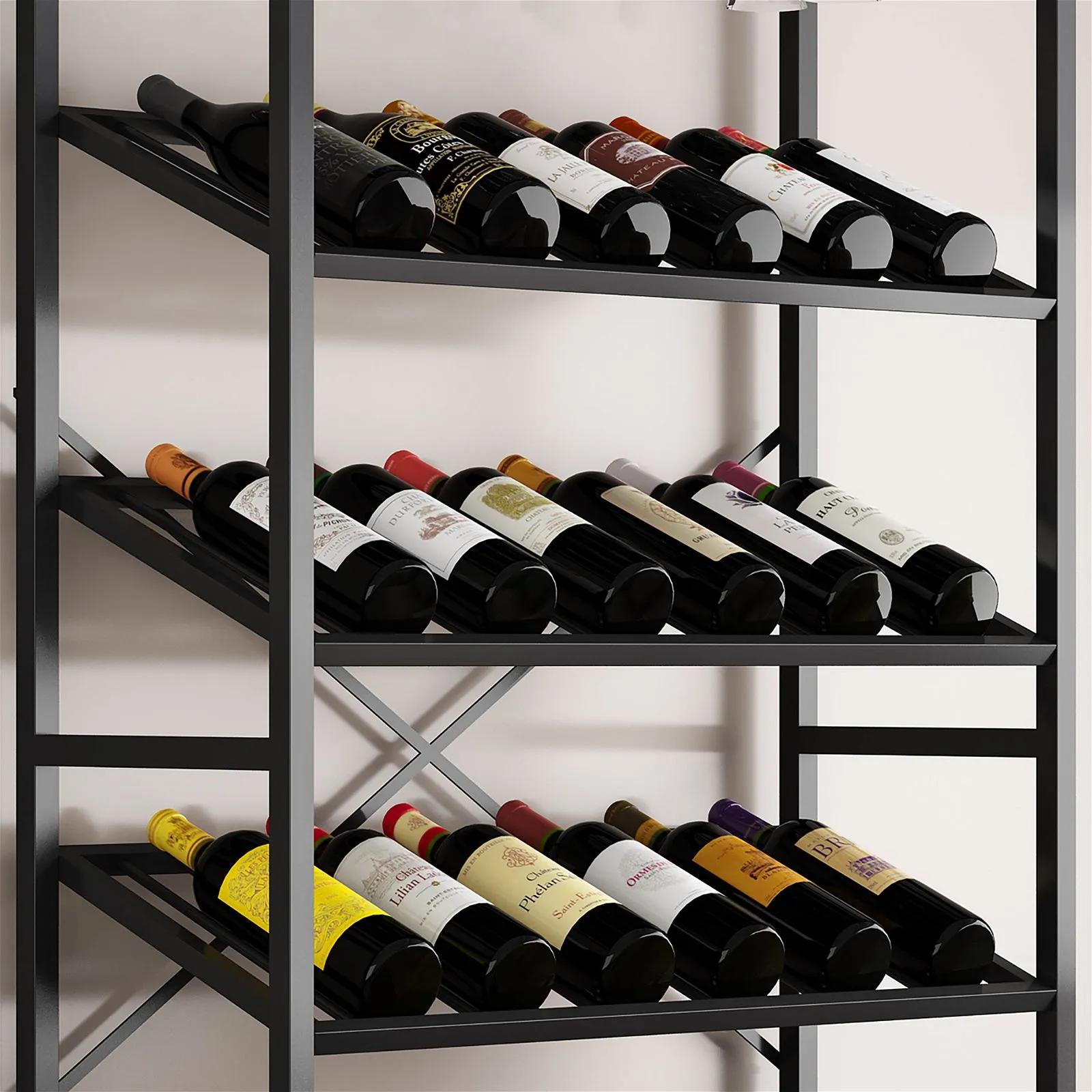 Chryzler 30 Bottle Wine Rack, Glass Storage, Cement Look Finish, Black Metal Frame by Criterion