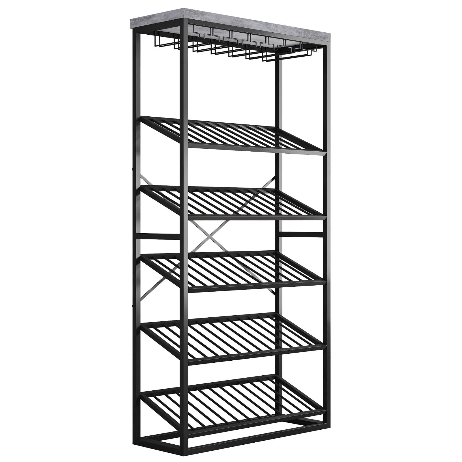 Chryzler 30 Bottle Wine Rack, Glass Storage, Cement Look Finish, Black Metal Frame by Criterion