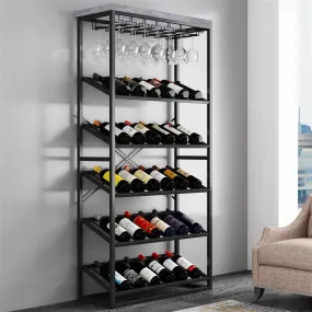 Chryzler 30 Bottle Wine Rack, Glass Storage, Cement Look Finish, Black Metal Frame by Criterion