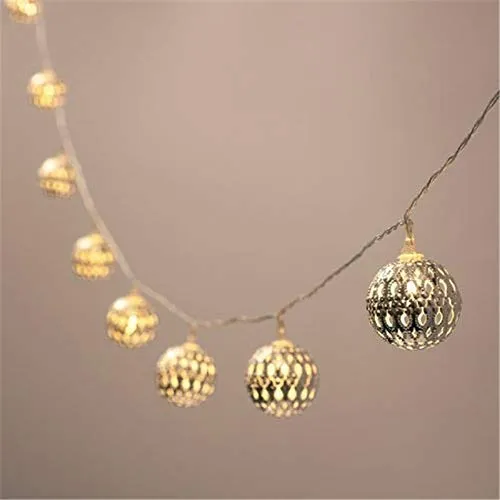 CITRA Led Metal Ball String Light for Home Decoration for Home,Office, Diwali, Eid & Christmas Decoration (Golden Ball Warm White)