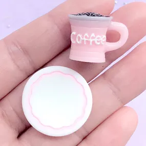 Coffee Cup and Saucer Cabochons in 3D | Miniature Drink | Dollhouse Food | Kawaii Sweet Deco | Phone Case Decoden (1 set / Pink)