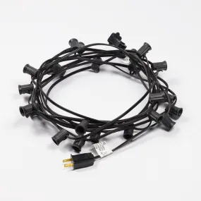 (Cord Only) 31 FT | 10 Socket Outdoor Patio String Light Black Cord w/ E12 C7 Base