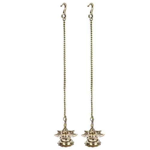 CRAFTHUT Traditional Peacock Brass Hanging Diya with 16 Inch Chain | Deepak | Oil Lamp | Home Decor | Spritiual Gift - Pack of 2